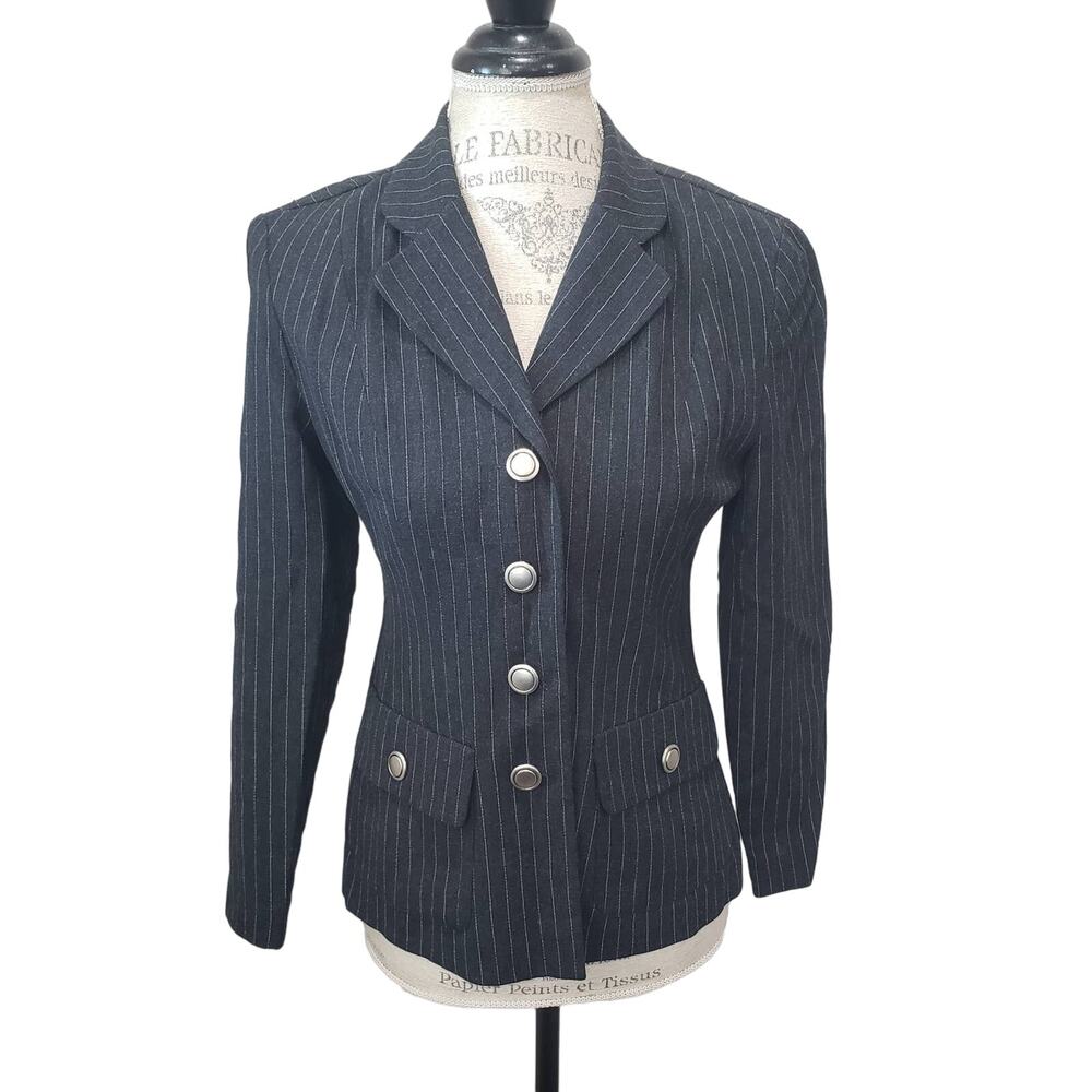 Lois Snyder Dani Max Petite Black & White Pin Striped Blazer Suit Jacket